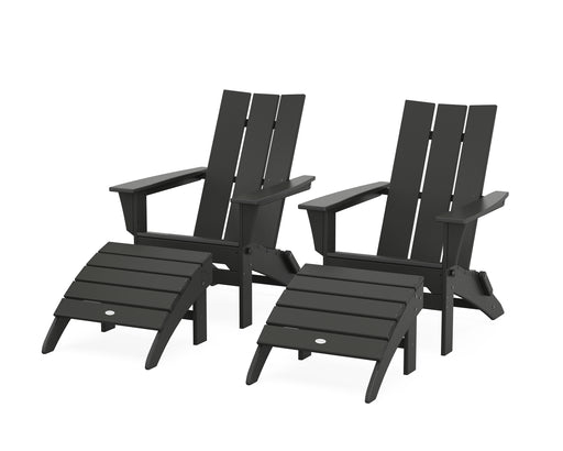 POLYWOOD Modern Folding Adirondack Chair 4-Piece Set with Ottomans in Black image