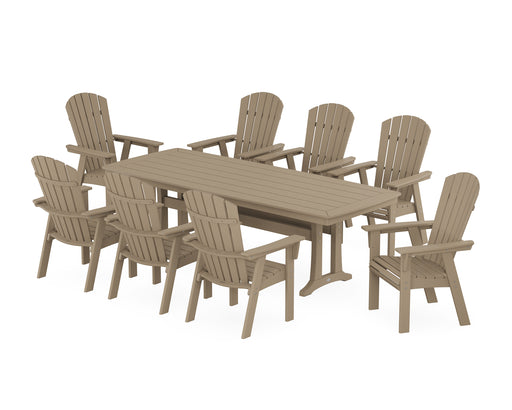 POLYWOOD Nautical Curveback Adirondack 9-Piece Dining Set with Trestle Legs in Vintage Sahara image