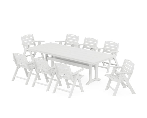 POLYWOOD Nautical Lowback 9-Piece Farmhouse Dining Set with Trestle Legs in White image