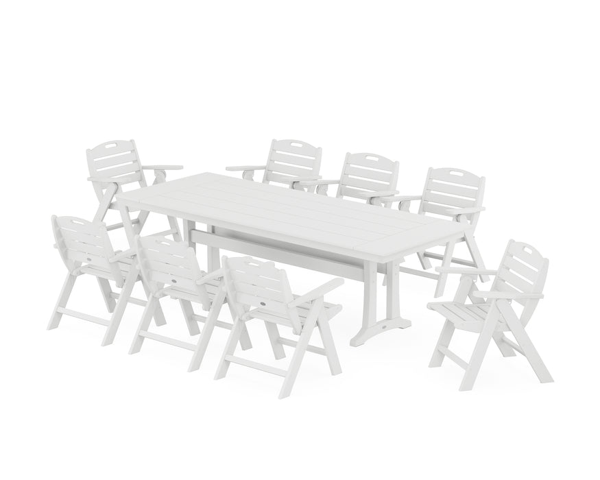 POLYWOOD Nautical Lowback 9-Piece Farmhouse Dining Set with Trestle Legs in White image