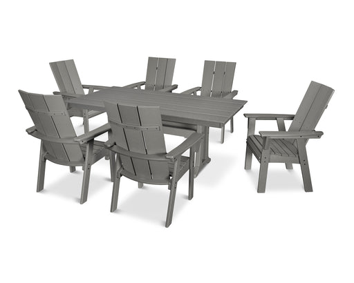 POLYWOOD Modern Curveback Adirondack 7-Piece Farmhouse Dining Set with Trestle Legs in Slate Grey image