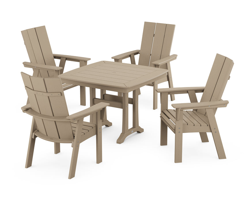 POLYWOOD Modern Adirondack 5-Piece Dining Set with Trestle Legs in Vintage Sahara
