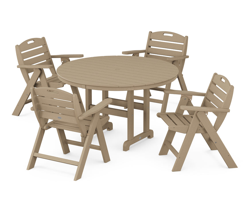 POLYWOOD Nautical Lowback Chair 5-Piece Round Farmhouse Dining Set in Vintage Sahara