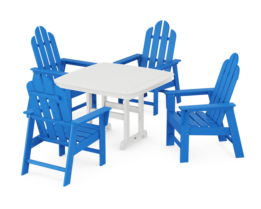 POLYWOOD Long Island 5-Piece Dining Set with Trestle Legs in Pacific Blue / White