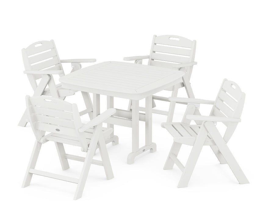 POLYWOOD Nautical Lowback Chair 5-Piece Dining Set in Vintage White