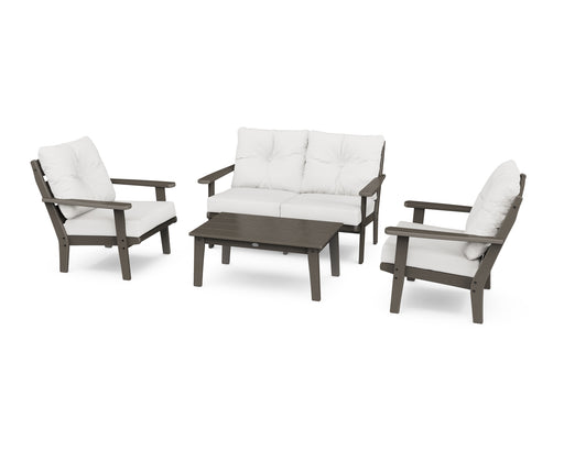 POLYWOOD Lakeside 4-Piece Deep Seating Set in Vintage Coffee / Natural Linen image