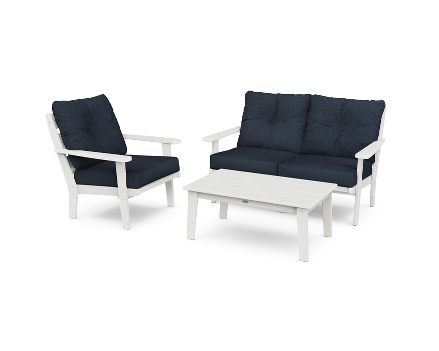 POLYWOOD Lakeside 3-Piece Deep Seating Set in Vintage White / Marine Indigo