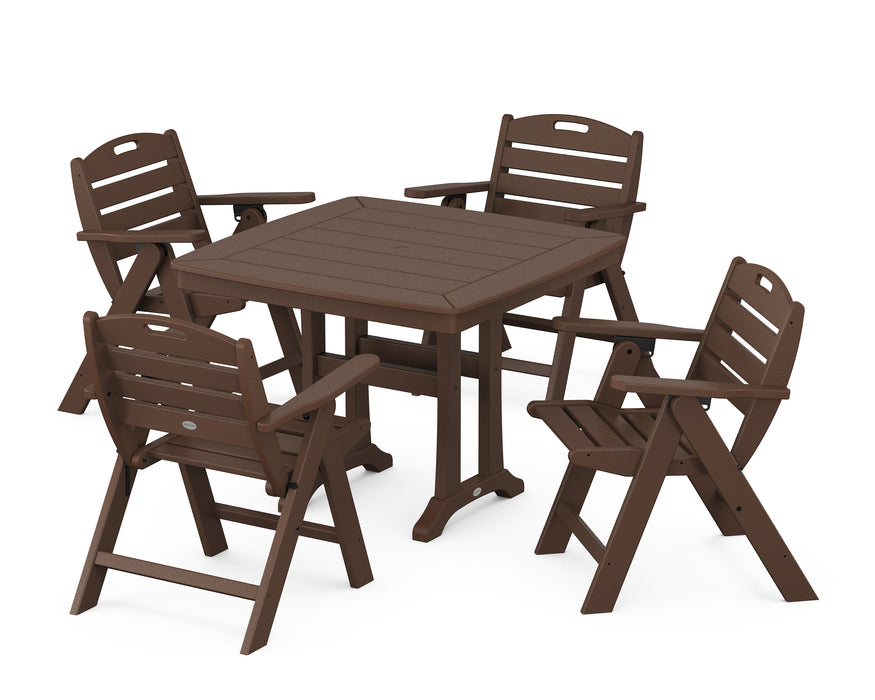 POLYWOOD Nautical Lowback 5-Piece Dining Set with Trestle Legs in Mahogany