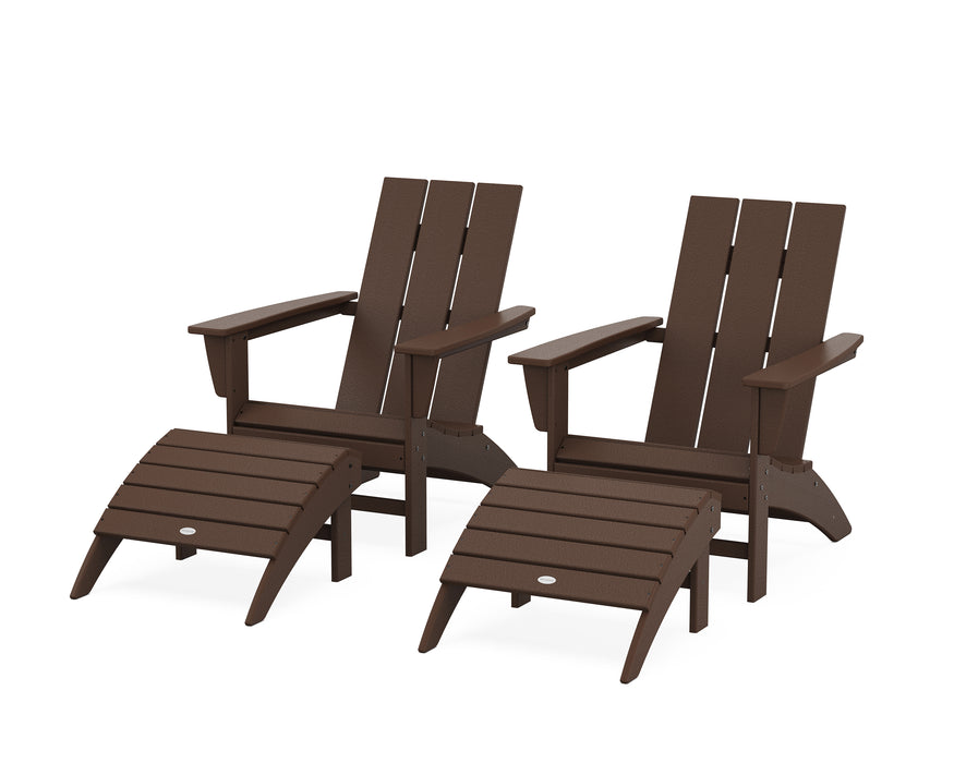 POLYWOOD Modern Adirondack Chair 4-Piece Set with Ottomans in Mahogany image