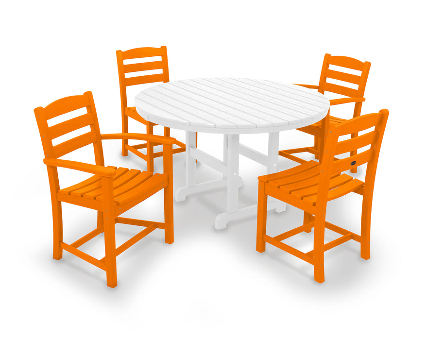 POLYWOOD La Casa Cafe 5-Piece Round Farmhouse Dining Set in Tangerine / White