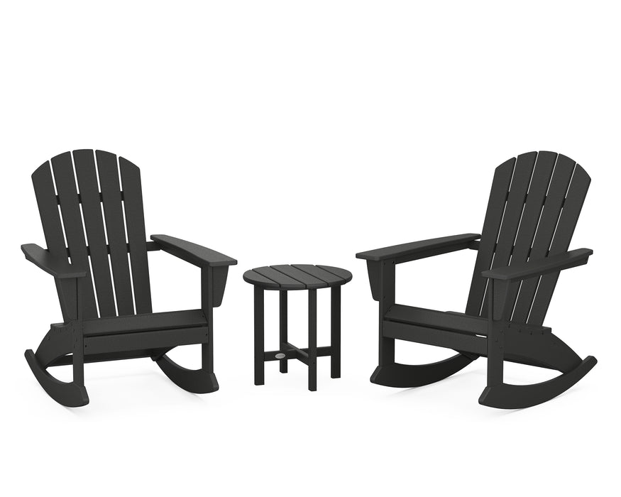 POLYWOOD Nautical 3-Piece Adirondack Rocking Chair Set in Black