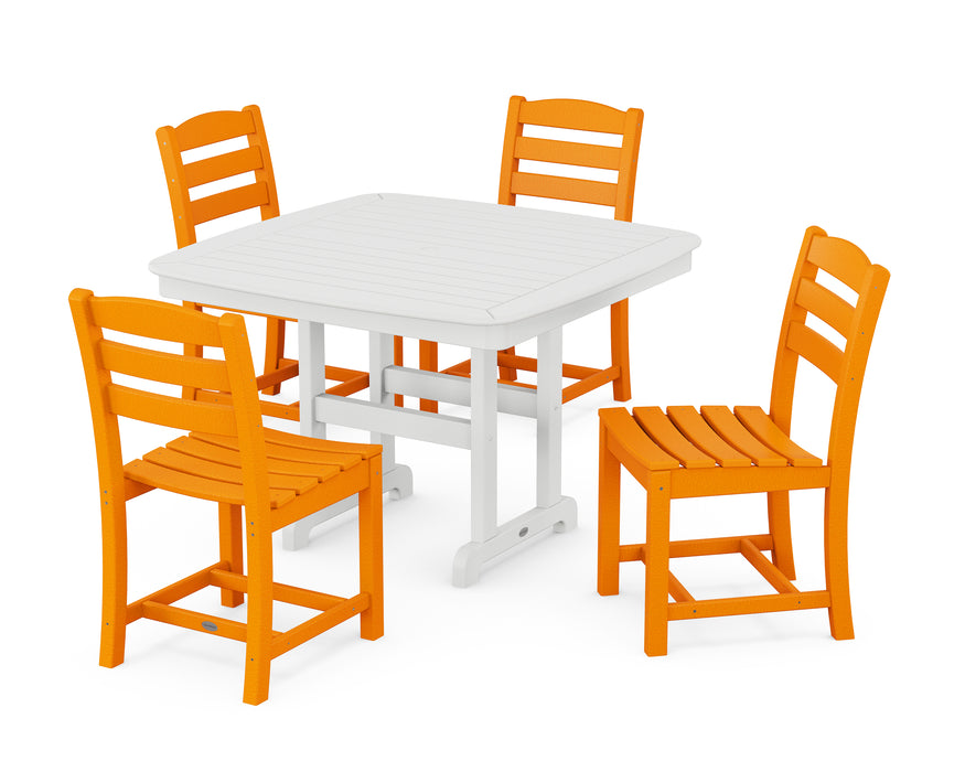 POLYWOOD La Casa Cafe Side Chair 5-Piece Dining Set with Trestle Legs in Tangerine / White