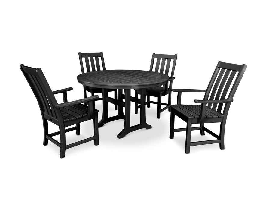 POLYWOOD Vineyard 5-Piece Round Dining Set with Trestle Legs in Black