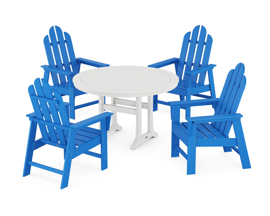 POLYWOOD Long Island 5-Piece Round Dining Set with Trestle Legs in Pacific Blue / White image