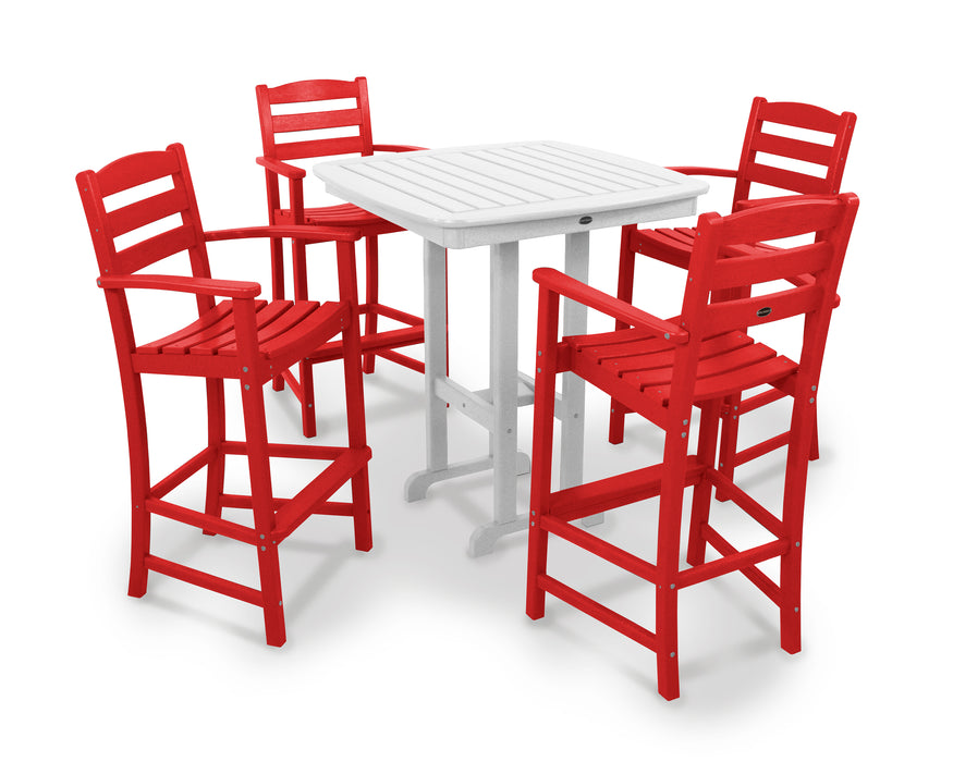 POLYWOOD La Casa Cafe 5-Piece Bar Set in Sunset Red / White