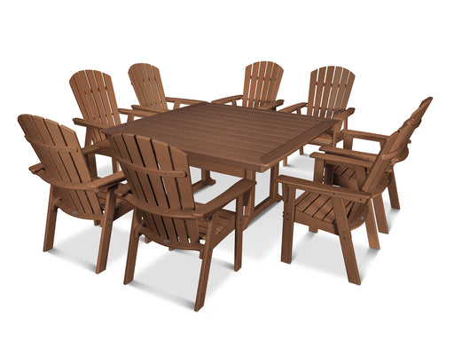 POLYWOOD Nautical Adirondack 9-Piece Trestle Dining Set in Teak image