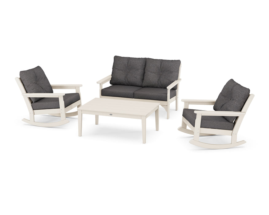 POLYWOOD Vineyard 4-Piece Deep Seating Rocking Chair Set in Sand / Ash Charcoal