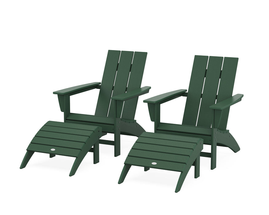 POLYWOOD Modern Adirondack Chair 4-Piece Set with Ottomans in Green