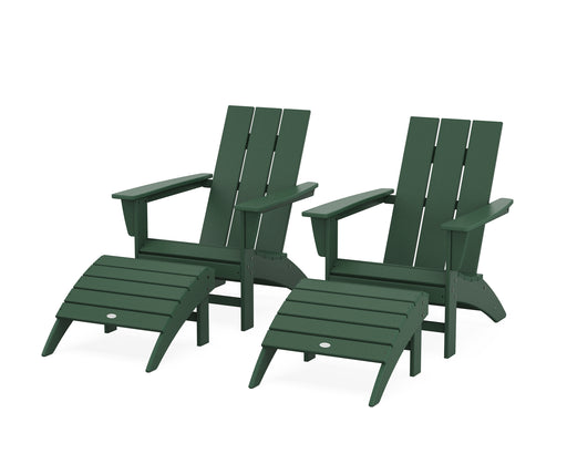 POLYWOOD Modern Adirondack Chair 4-Piece Set with Ottomans in Green image