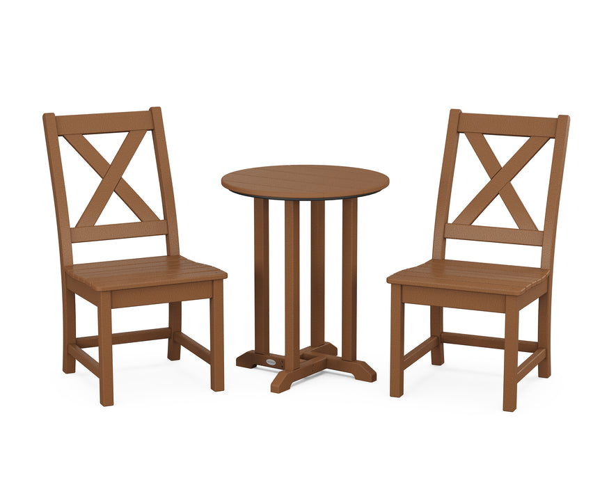 POLYWOOD Braxton Side Chair 3-Piece Round Dining Set in Teak