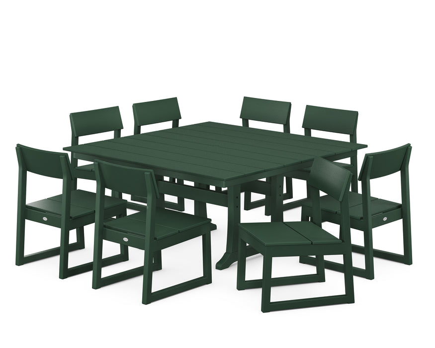 POLYWOOD EDGE 9-Piece Farmhouse Trestle Dining Set in Green