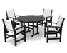 POLYWOOD Coastal 5-Piece Round Farmhouse Dining Set in Black / White Sling image