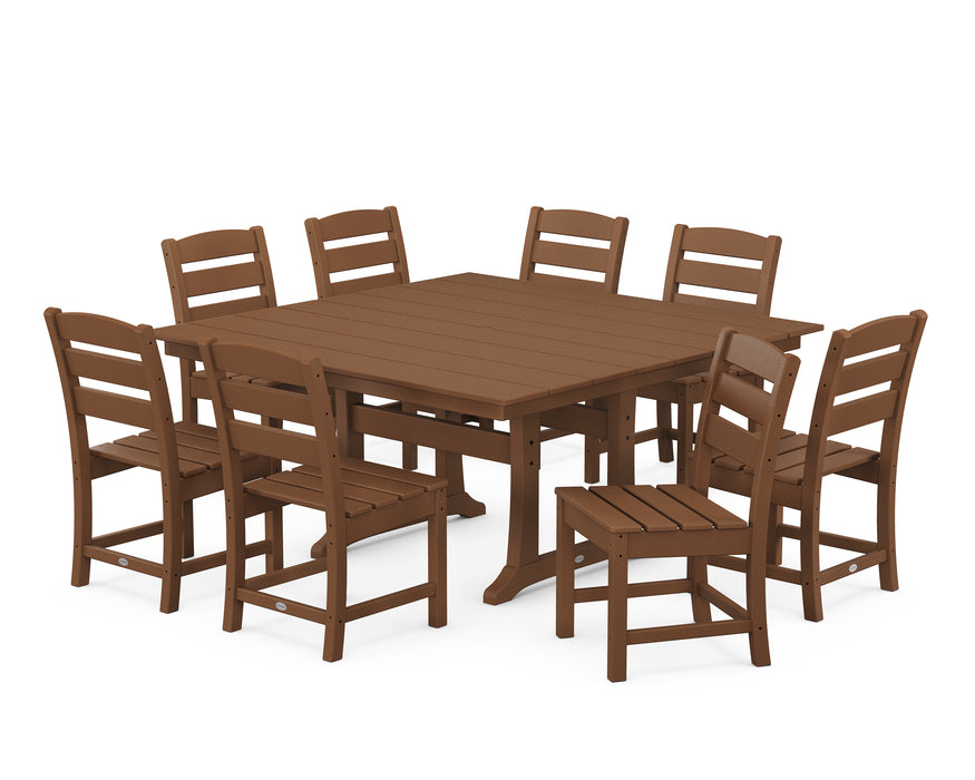 POLYWOOD Lakeside 9-Piece Farmhouse Trestle Dining Set in Teak