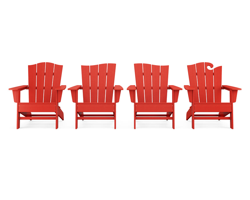 POLYWOOD Wave Collection 4-Piece Adirondack Chair Set in Sunset Red