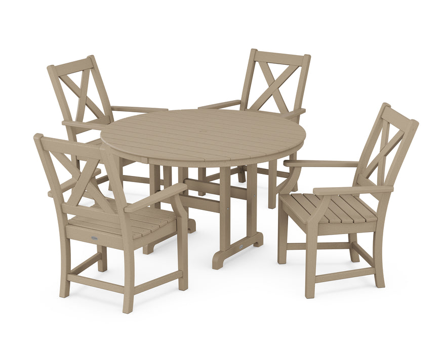 POLYWOOD Braxton 5-Piece Round Farmhouse Dining Set in Vintage Sahara