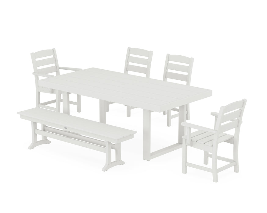 POLYWOOD Lakeside 6-Piece Dining Set with Bench in Vintage White image