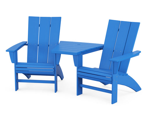 POLYWOOD Modern 3-Piece Curveback Adirondack Set with Angled Connecting Table in Pacific Blue image