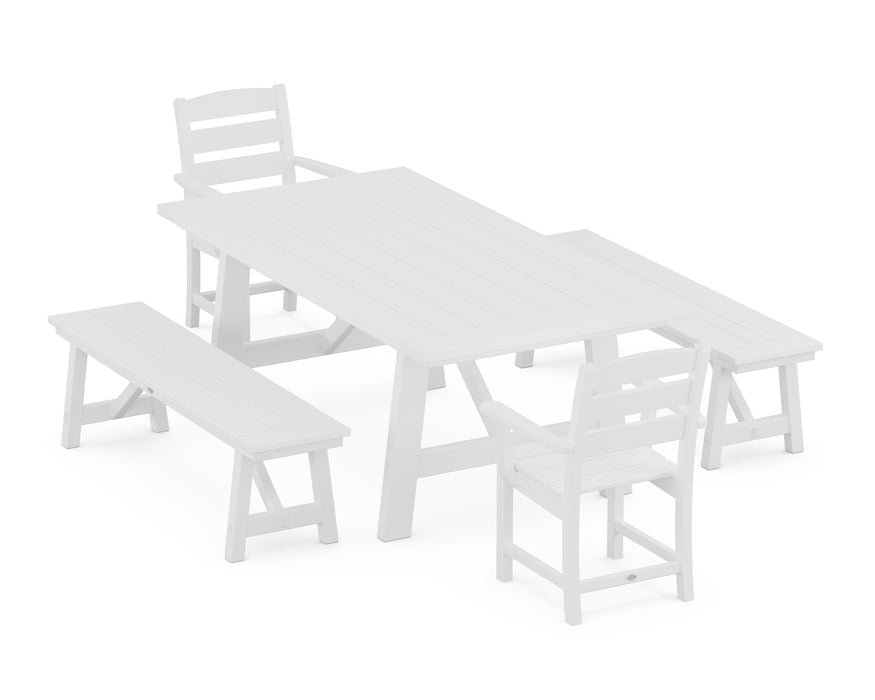 POLYWOOD Lakeside 5-Piece Rustic Farmhouse Dining Set With Benches in White image