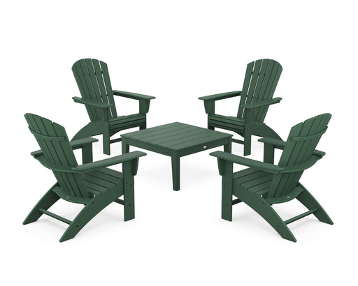 POLYWOOD 5-Piece Nautical Curveback Adirondack Chair Conversation Set with 36" Conversation Table in Green image