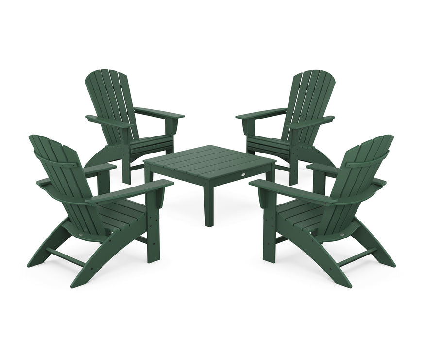 POLYWOOD 5-Piece Nautical Curveback Adirondack Chair Conversation Set with 36" Conversation Table in Green image