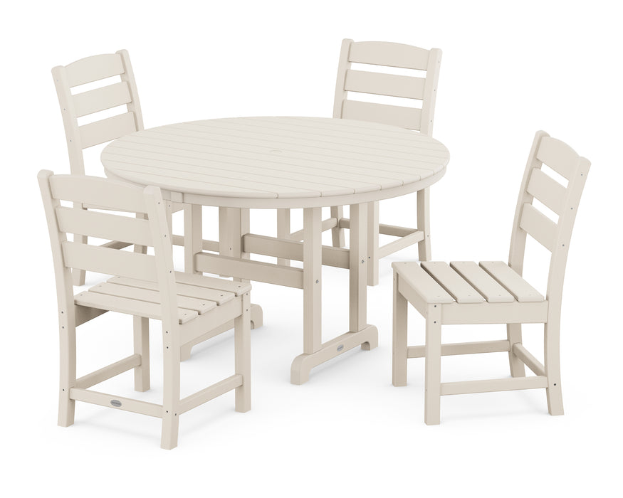 POLYWOOD Lakeside 5-Piece Round Farmhouse Side Chair Dining Set in Sand