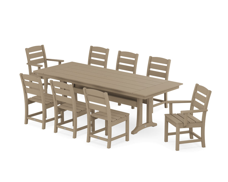 POLYWOOD Lakeside 9-Piece Farmhouse Dining Set with Trestle Legs in Vintage Sahara