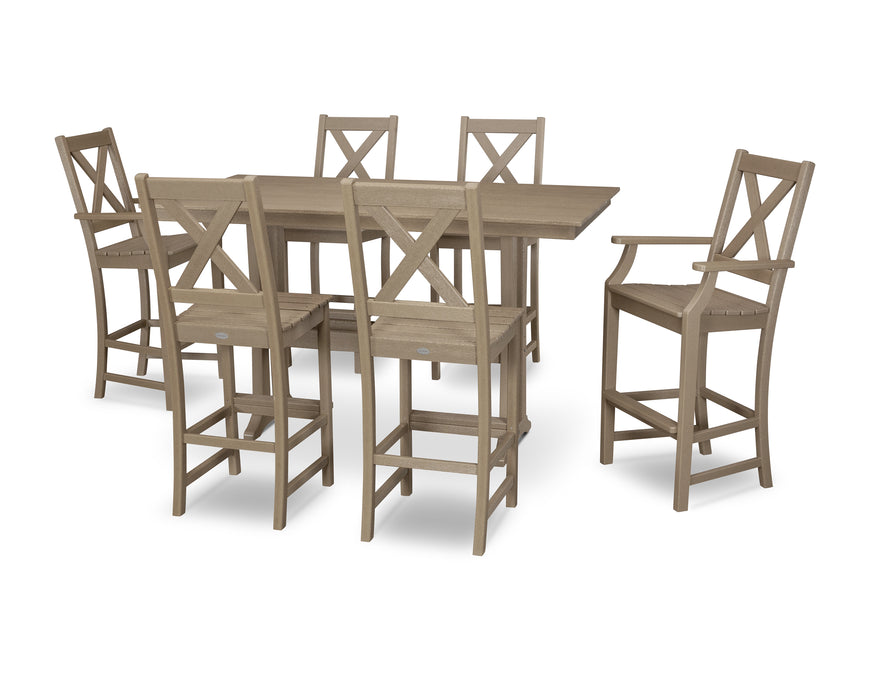 POLYWOOD Braxton 7-Piece Farmhouse Trestle Bar Set in Vintage Sahara