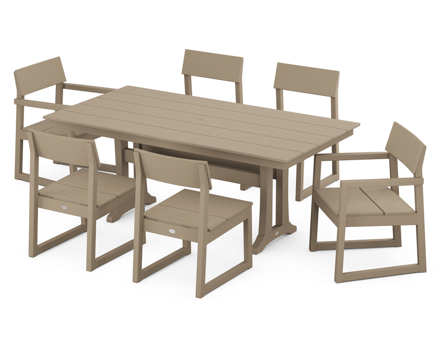 POLYWOOD EDGE 7-Piece Farmhouse Trestle Dining Set in Vintage Sahara