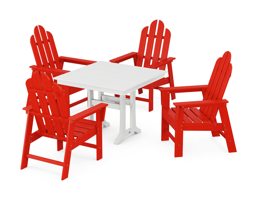 POLYWOOD Long Island 5-Piece Farmhouse Dining Set With Trestle Legs in Sunset Red / White