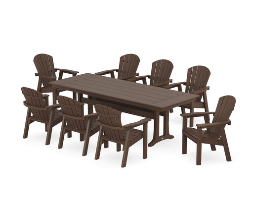 POLYWOOD Seashell 9-Piece Farmhouse Dining Set with Trestle Legs in Mahogany image