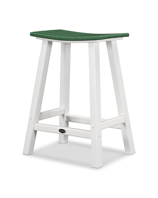 POLYWOOD Contempo 24" Saddle Counter Stool in White / Green image