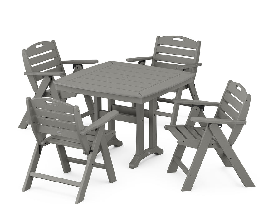 POLYWOOD Nautical Lowback 5-Piece Dining Set with Trestle Legs in Slate Grey