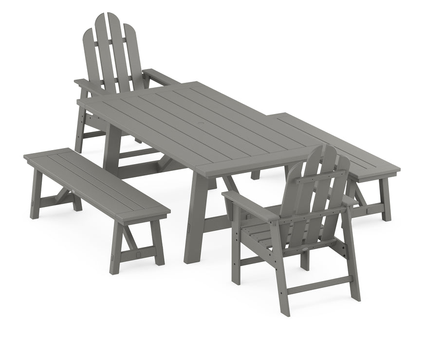 POLYWOOD Long Island 5-Piece Rustic Farmhouse Dining Set With Benches in Slate Grey image