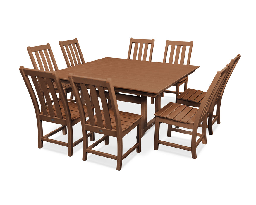 POLYWOOD Vineyard 9-Piece Farmhouse Trestle Dining Set in Teak