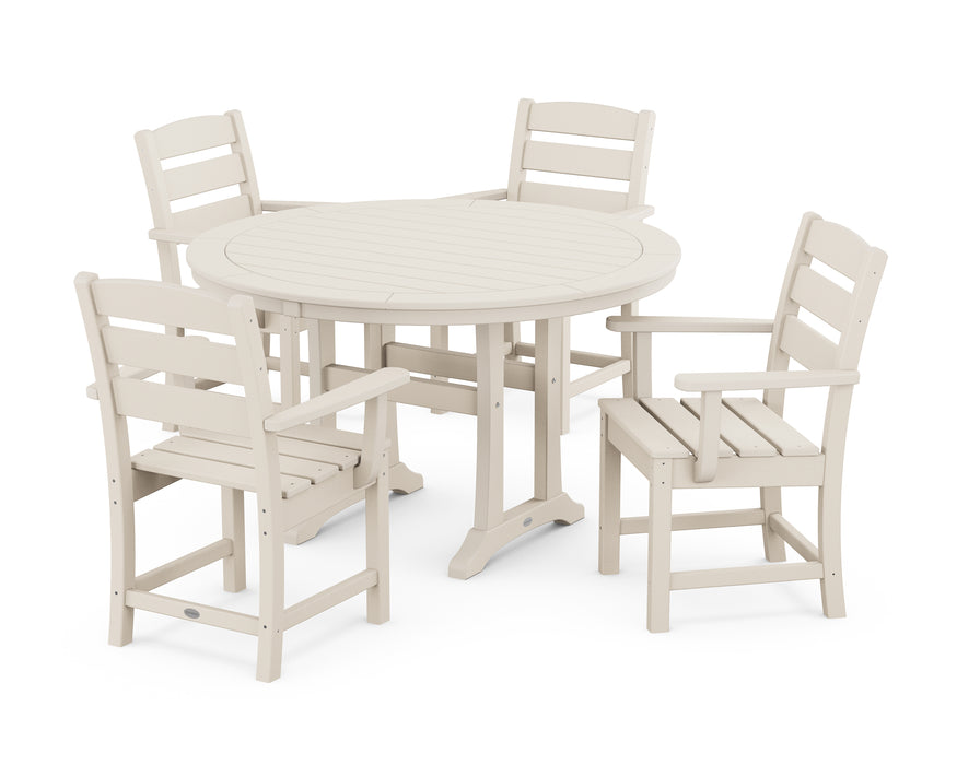 POLYWOOD Lakeside 5-Piece Round Dining Set with Trestle Legs in Sand image