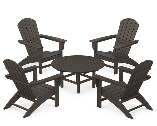 POLYWOOD Nautical 5-Piece Adirondack Chair Conversation Set in Vintage Coffee image