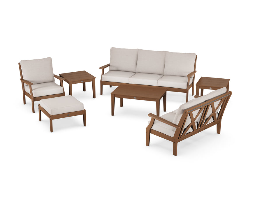 POLYWOOD Braxton 7-Piece Deep Seating Set in Teak / Dune Burlap