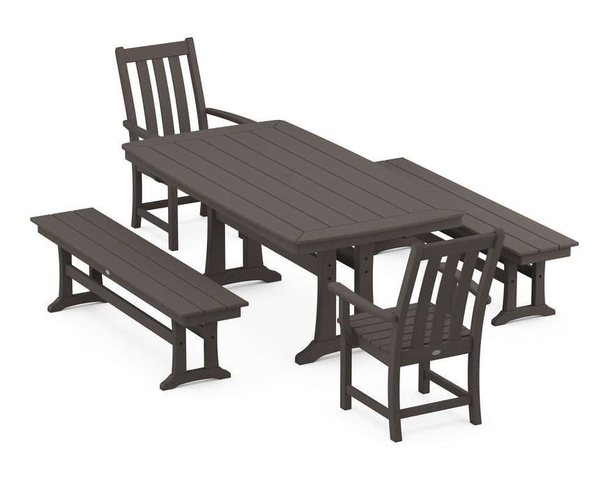 POLYWOOD Vineyard 5-Piece Dining Set with Trestle Legs in Vintage Coffee