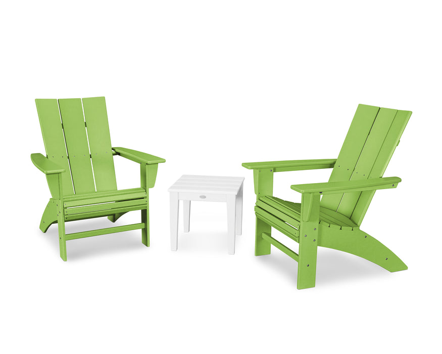 POLYWOOD Modern 3-Piece Curveback  Adirondack Set in Lime / White image