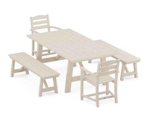 POLYWOOD La Casa Cafe 5-Piece Rustic Farmhouse Dining Set With Benches in Sand image